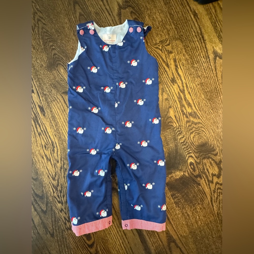 Smockingbird Blue Santa Embroidered Overall/Longall